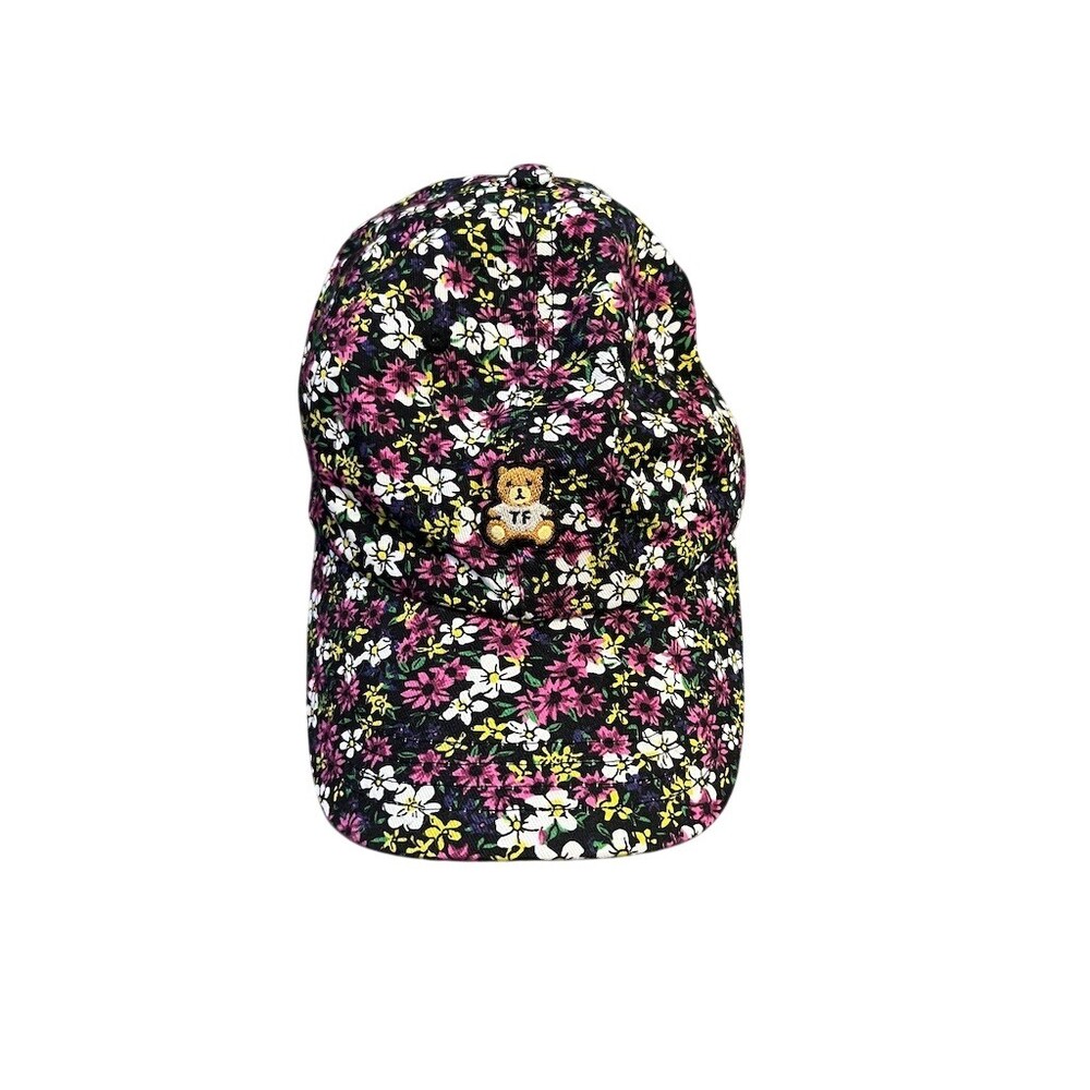 Teddy Fresh Baseball Cap Hat One Size Black Floral Print Pink Bear Logo